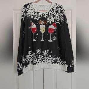 Holiday Wine Glass Graphic Sweatshirt - Black & White, Size 3XL